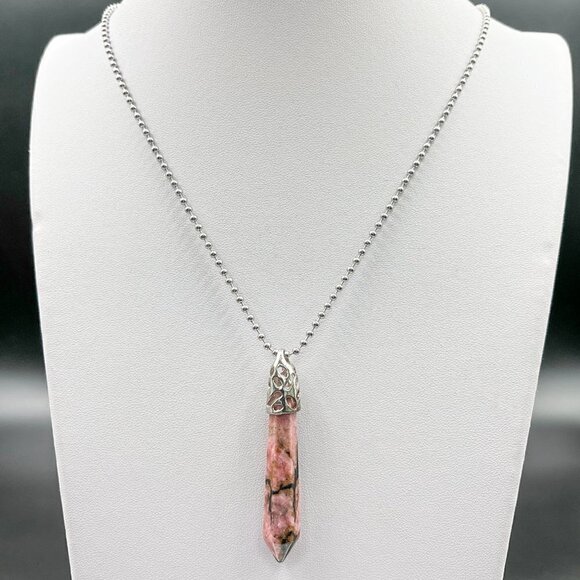 Rhodonite Crystal Point Necklace | Handmade - Picture 6 of 7